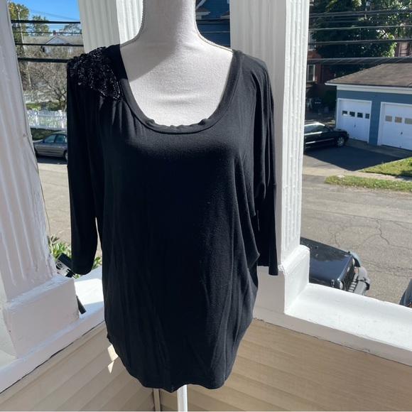 Soprano Black Shirt with Beaded Shoulder Detail Size L - Picture 4 of 12